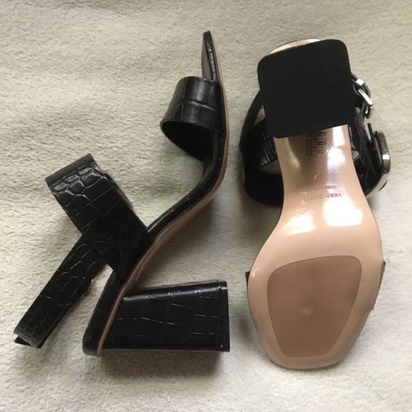 New VIVIAN black moc croc chunky heel sandals 37 6 - Picture 6 of 7
